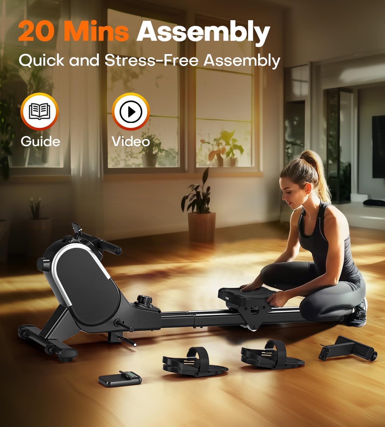 Rowing Machines for Home, 16/32-Level Adjustable Resistance, Magnetic Rowing Machine with App Supported, 350/400 LB Weight Capacity, Upgraded Dual Slide Rails with LCD Data Display Screen - Image 7