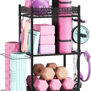 Yoga Mat Storage Rack, Home Gym Storage Rack, VOPEAK Workout Storage for Yoga Mat, Foam Roller, Gym Organizer Gym Equipment Storage for Home Exercise and Fitness Gear