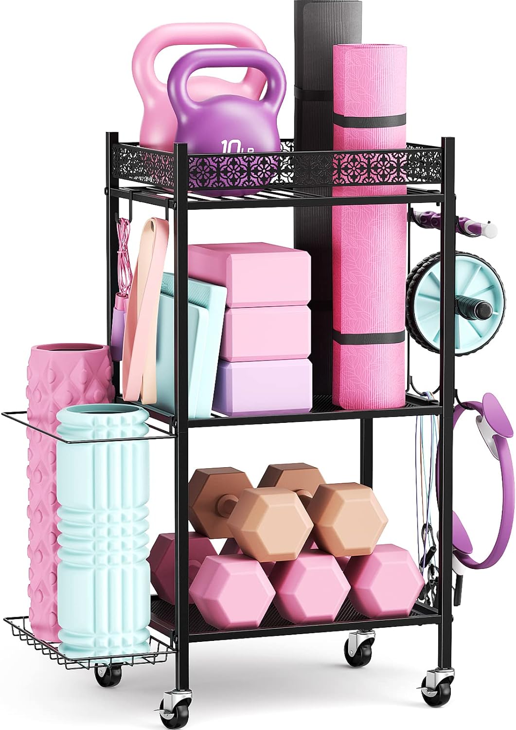 Yoga Mat Storage Rack, Home Gym Storage Rack, VOPEAK Workout Storage for Yoga Mat, Foam Roller, Gym Organizer Gym Equipment Storage for Home Exercise and Fitness Gear