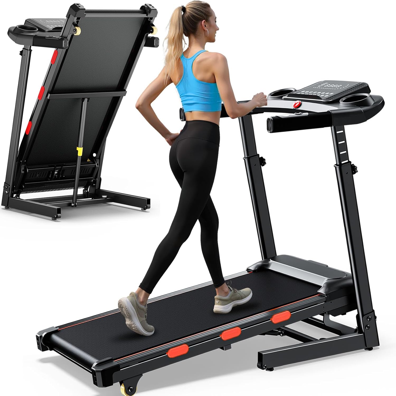Walking Pad Treadmill with15% Auto Incline, Folding Treadmills for Home, 350LBS Capacity, Portable Treadmill with Multi-Function Console, Heart-Rate and Speaker