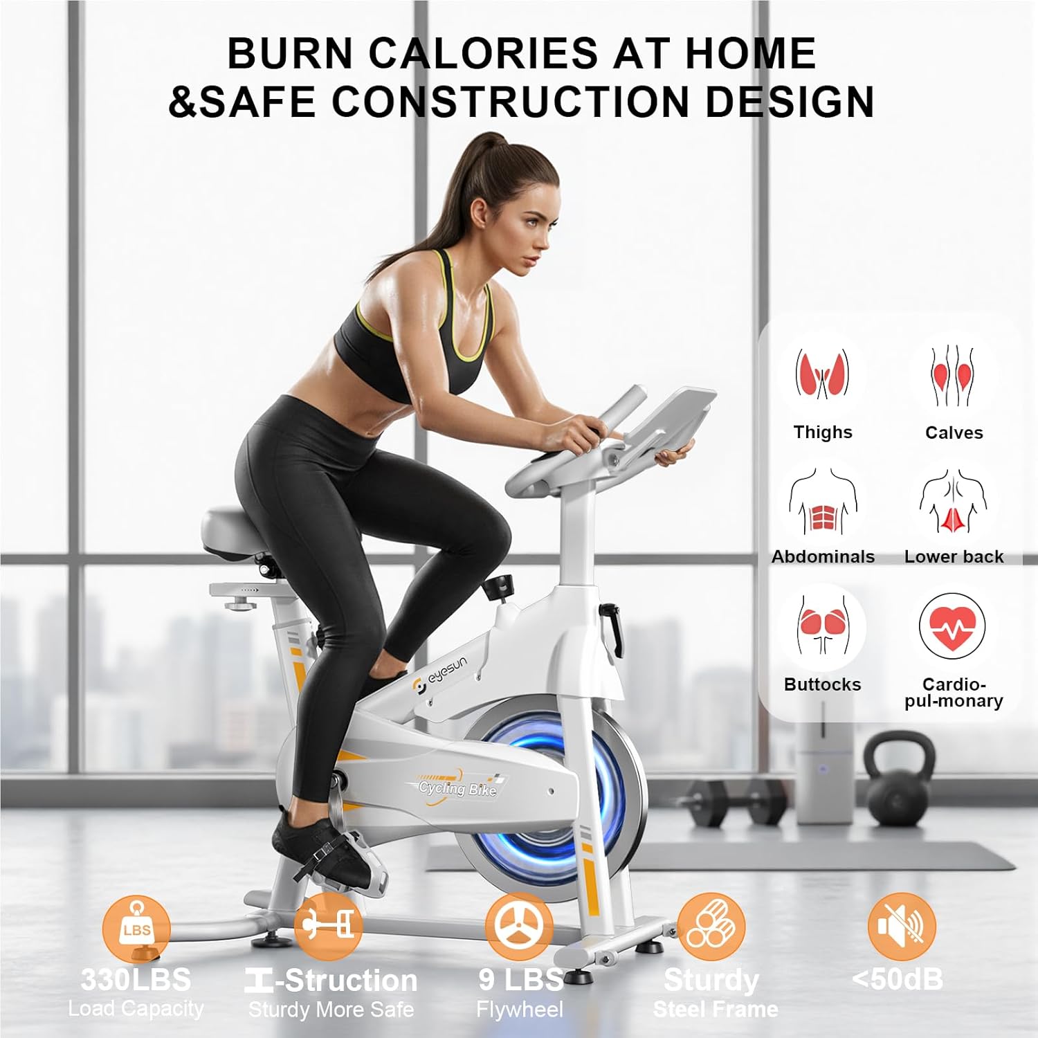 Exercise Bikes for Home,Foldable Bike with Adjustable Friction,Brake Pad Resistance Silent Belt Drive,350lbs/300lbs Weight Capacity &Upgraded Version Seat for Home Cardio&Weight Loss(QM-530W) - Image 3