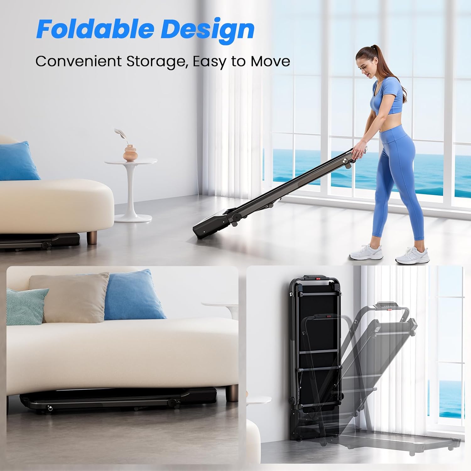 Walking Pad Treadmill with Incline and Handle Bar, 3.0 HP Foldable Treadmills 300LBS Capacity Folding Walking Pad 3 in 1 Under Desk Treadmill Remote Control with APP - Image 5