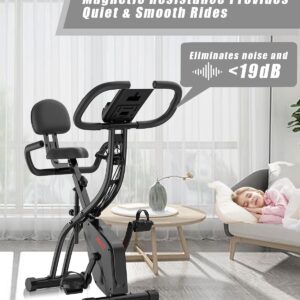 Folding Exercise Bike with Arm Resistance Bands, Magnetic Upright Indoor Cycling Bike Stationary for Home Gym & Cardio Workout