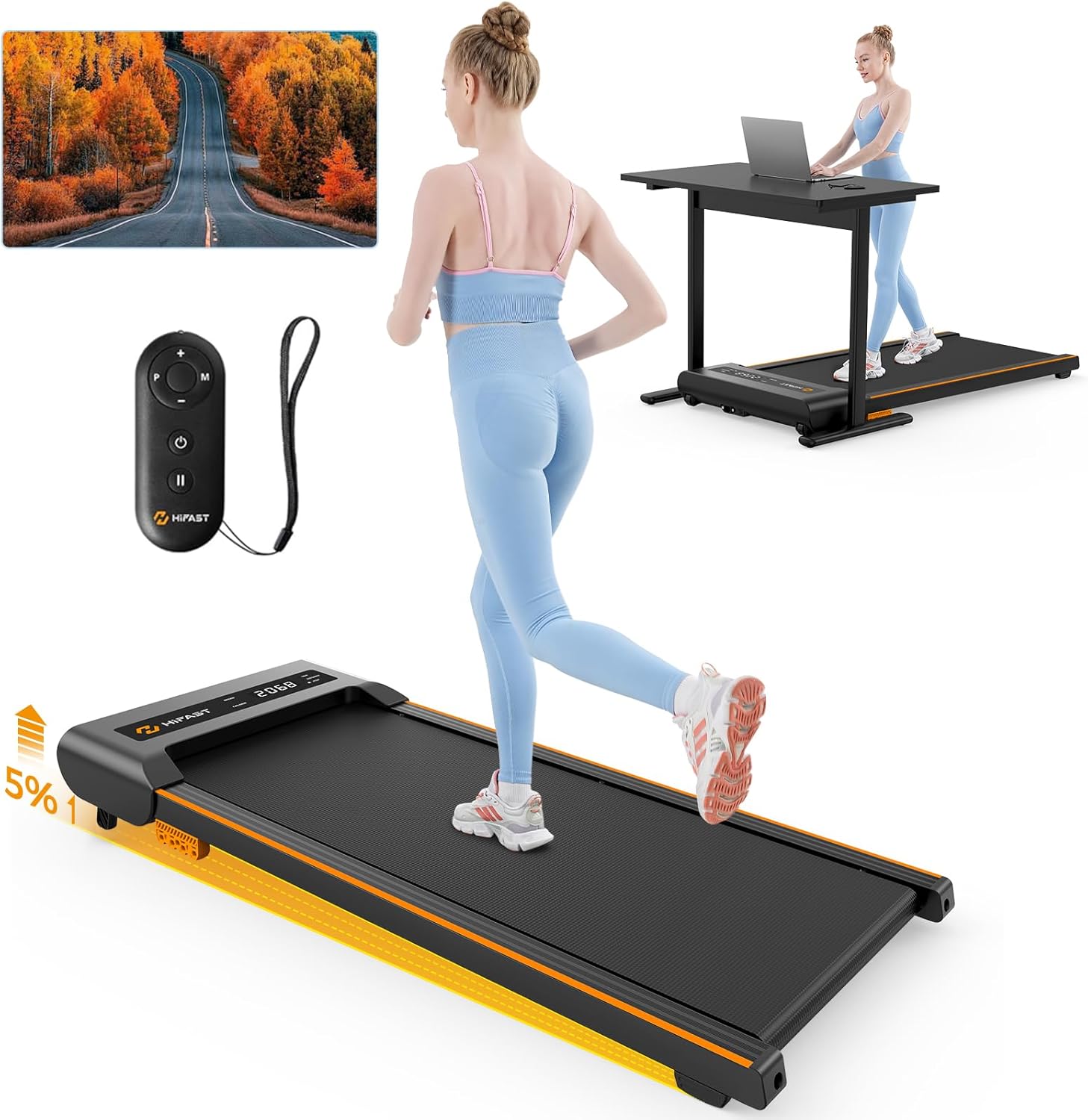 Walking Pad with Incline, Under Desk Treadmill for Home, 2.5 HP Portable Treadmills with Incline, Compact Treadmill Small Running Pad with LED Display, Remote Control