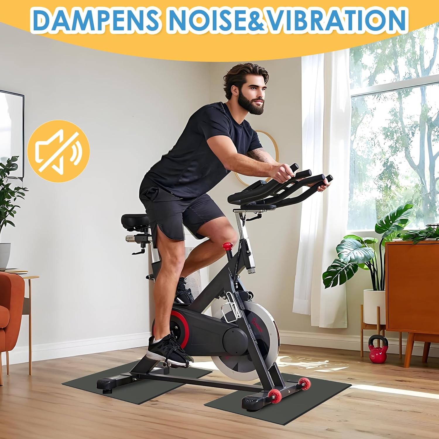 2PCS Exercise Bike Mat, Non-Slip Exercise Bike Mat for Floor for Rowing Machine and Stationary Spin Bike - Image 3