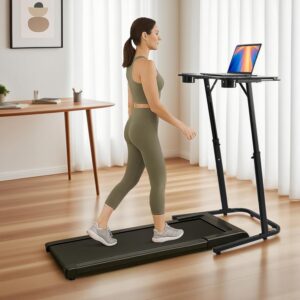 Treadmill Desk, Small Standing Desk for Walking Pad, 30-47 Inch Adjustable Height Walking Pad Stand for Treadmill, Portable Standing Table for Bike and Home Office Work – Black