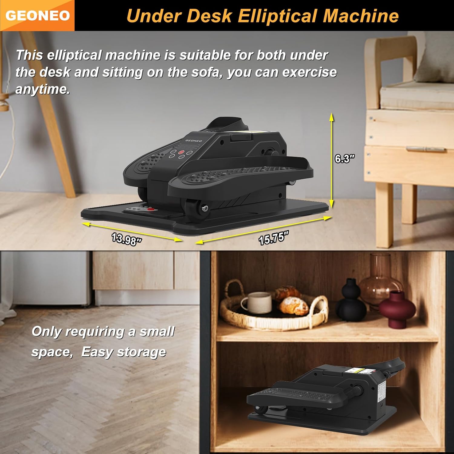Under Desk Elliptical Machine, Electric Elliptical Exerciser for Senior, Quiet & Portable Seated Pedal Exerciser with Remote Control, Manual & Auto Mode, 12 Adjustable Speeds (Black) - Image 2