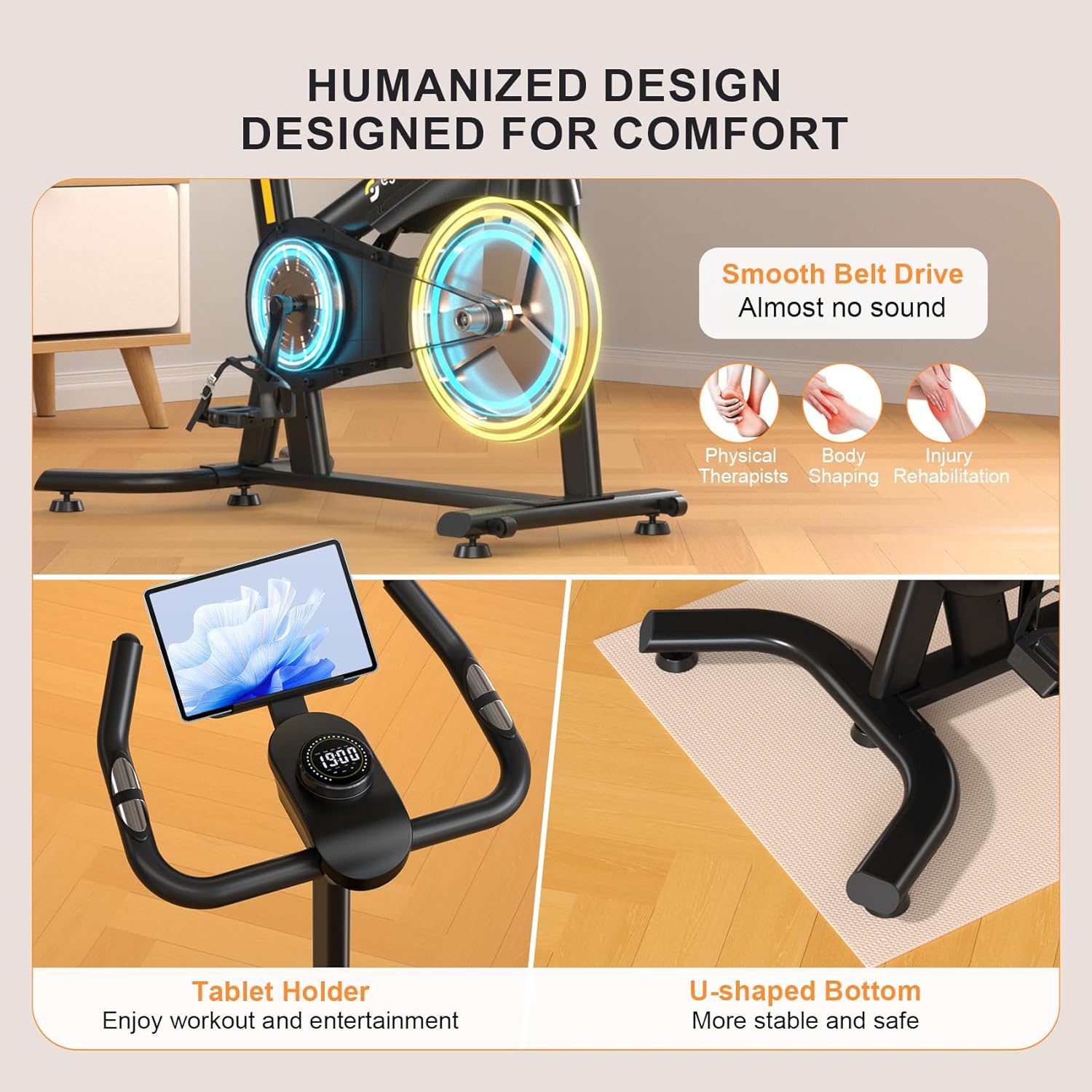 Exercise Bikes for Home,Indoor Cycling Bike with Adjustable Magnetic,Brake Pad Resistance Silent Belt Drive,330lbs Weight Capacity &Upgraded Version Seat for Home Cardio&Weight Loss - Image 3