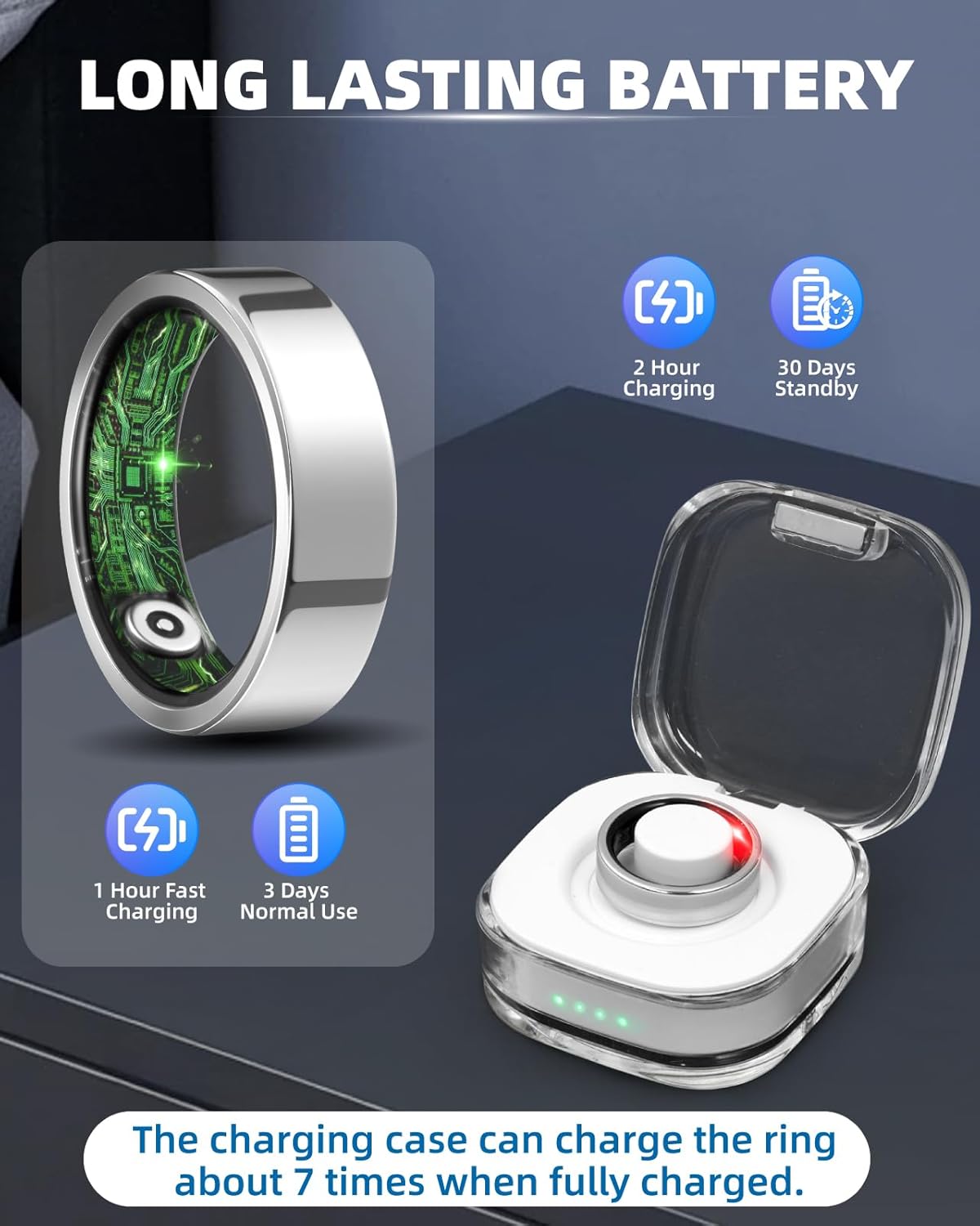 Smart Ring for Women Men Fitness Ring with Step Counting, Heart Rate, Blood Oxygen, Pressure Monitoring, Sleep Monitoring, IP68 Waterproof for iPhone and Android, No Subscription Fee,Silver 7# - Image 5