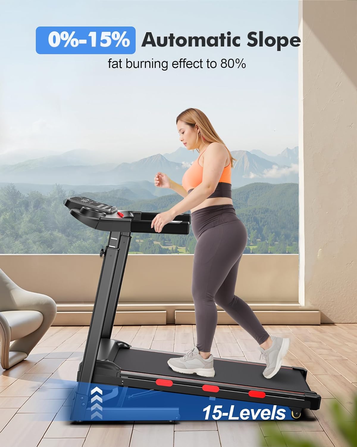 Walking Pad Treadmill with15% Auto Incline, Folding Treadmills for Home, 350LBS Capacity, Portable Treadmill with Multi-Function Console, Heart-Rate and Speaker - Image 5