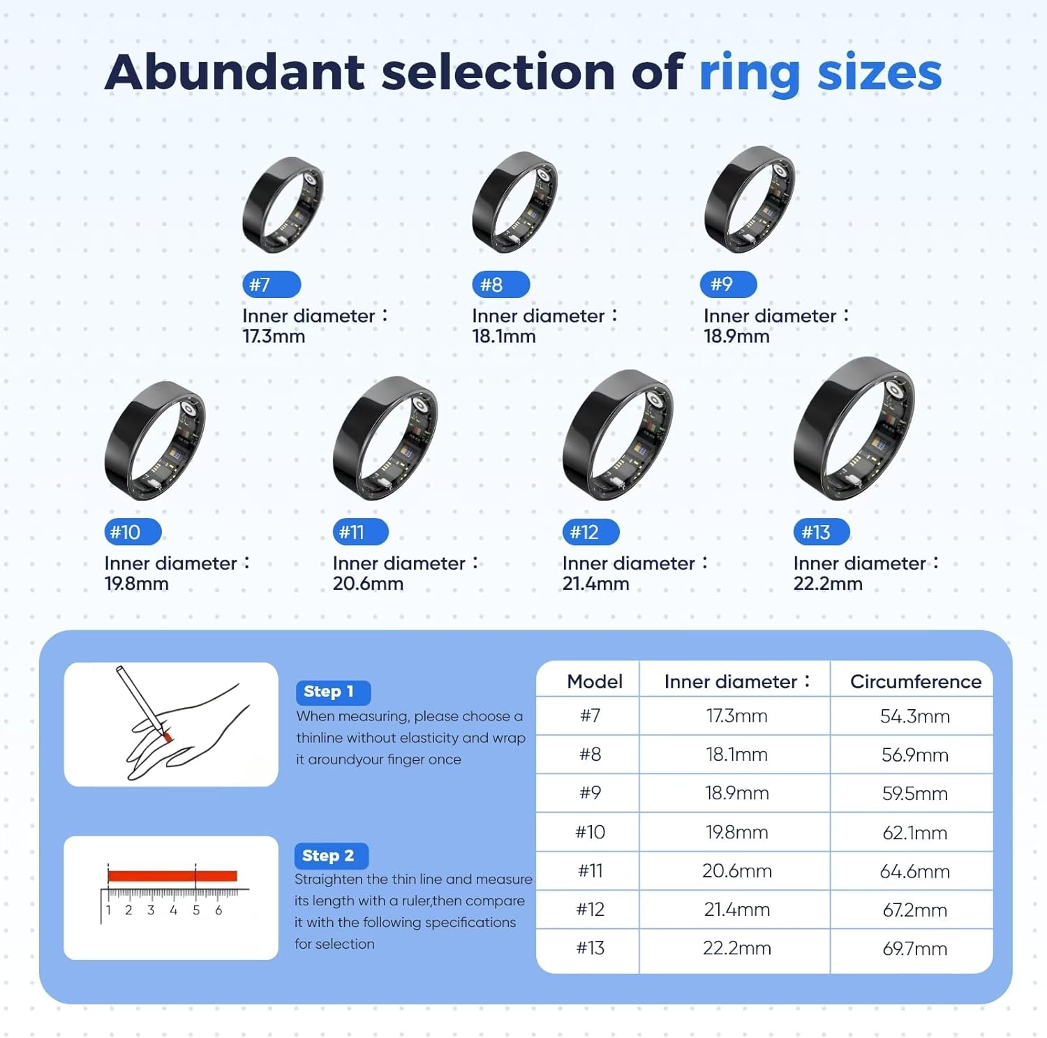 Smart Ring with Sleep Apnea Monitoring, No APP Subscription, 10-Day Battery Life, Stress/Heart Rate/Women's Health Tracker, Android & iOS Compatible (Black, 8) - Image 2