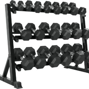 350LB 450LB 550LBS Rubber Hex Dumbbell Sets with Rack for Home Gym, 5-50LB Dumbbell Sets Coated Hand Weights for Strength Training, Workouts