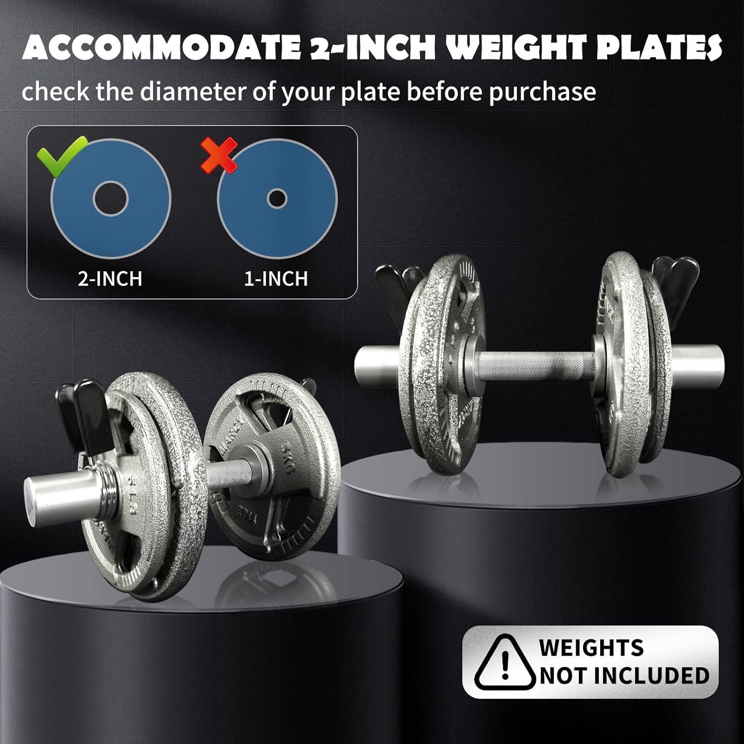 16" Olympic Dumbbell Handle, Dumbbell Bar for 2-inch Olympic Weight Plates, Loadable Dumbbells for Home Gym Strength Training, 2 Pair of Spring Collars Included - Image 5
