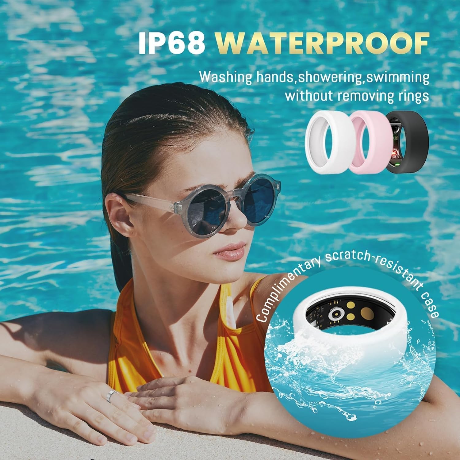Smart Ring For Women Men, Health Tracker with Heart Rate/Blood Oxygen/Blood Pressure/Sleep Monitoring/Step Counting, IP68 Waterproof Fitness ring, No App Fees for iPhone & Android (Rose Gold, 7#) - Image 4