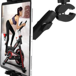 Treadmill Tablet Ipad Holder Bike Handlebar Mount Clamp for Stationary Bicycle Elliptical Spin Bike Peloton Stroller for 4-13″ Devices, iPad Pro 12.9, Air, Mini, Galaxy Tabs, iPhone