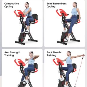 pooboo 3in1 Foldable Exercise Bike Indoor Cycling Bike Magnetic Stationary Bike Fitness Gym Workout 300lb