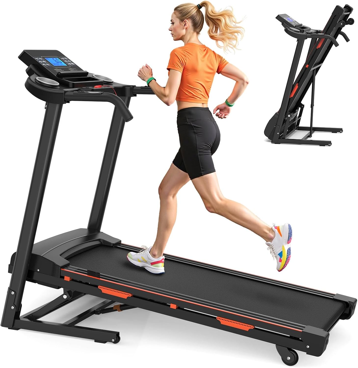 8.5 MPH Treadmills with 15% Auto Incline, 3.25 HP Walking Pad Treadmill with Handle Bar, 400 lbs Capacity, Folding Running Machine for Home with Digital LED Display & App