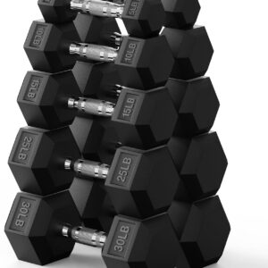 PAPABABE Hex Dumbbell Set 45-550 lb, Rubber Encased Home Gym Dumbbells, Weights Dumbbells for Women & Men, Hand Weight for Strength Training