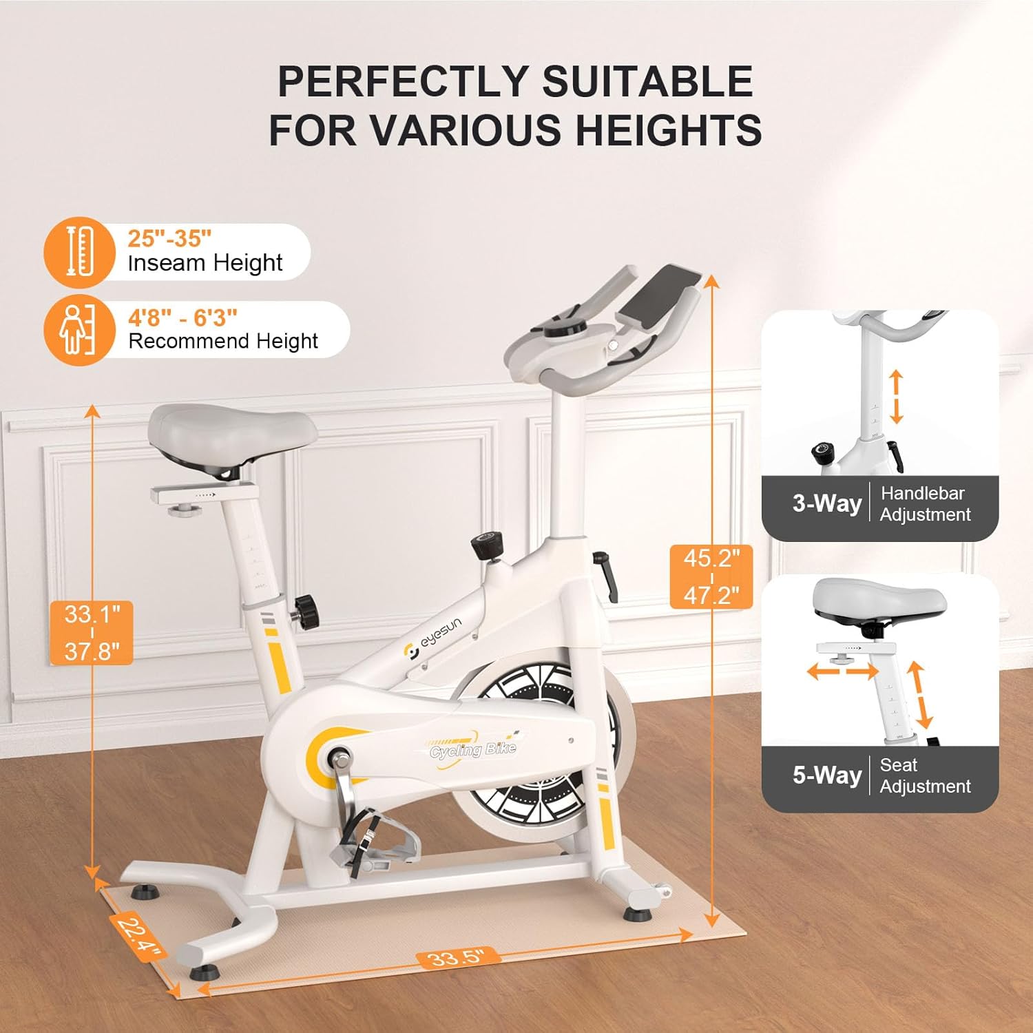 Exercise Bikes for Home,Foldable Bike with Adjustable Friction,Brake Pad Resistance Silent Belt Drive,350lbs/300lbs Weight Capacity &Upgraded Version Seat for Home Cardio&Weight Loss(QM-530W) - Image 4