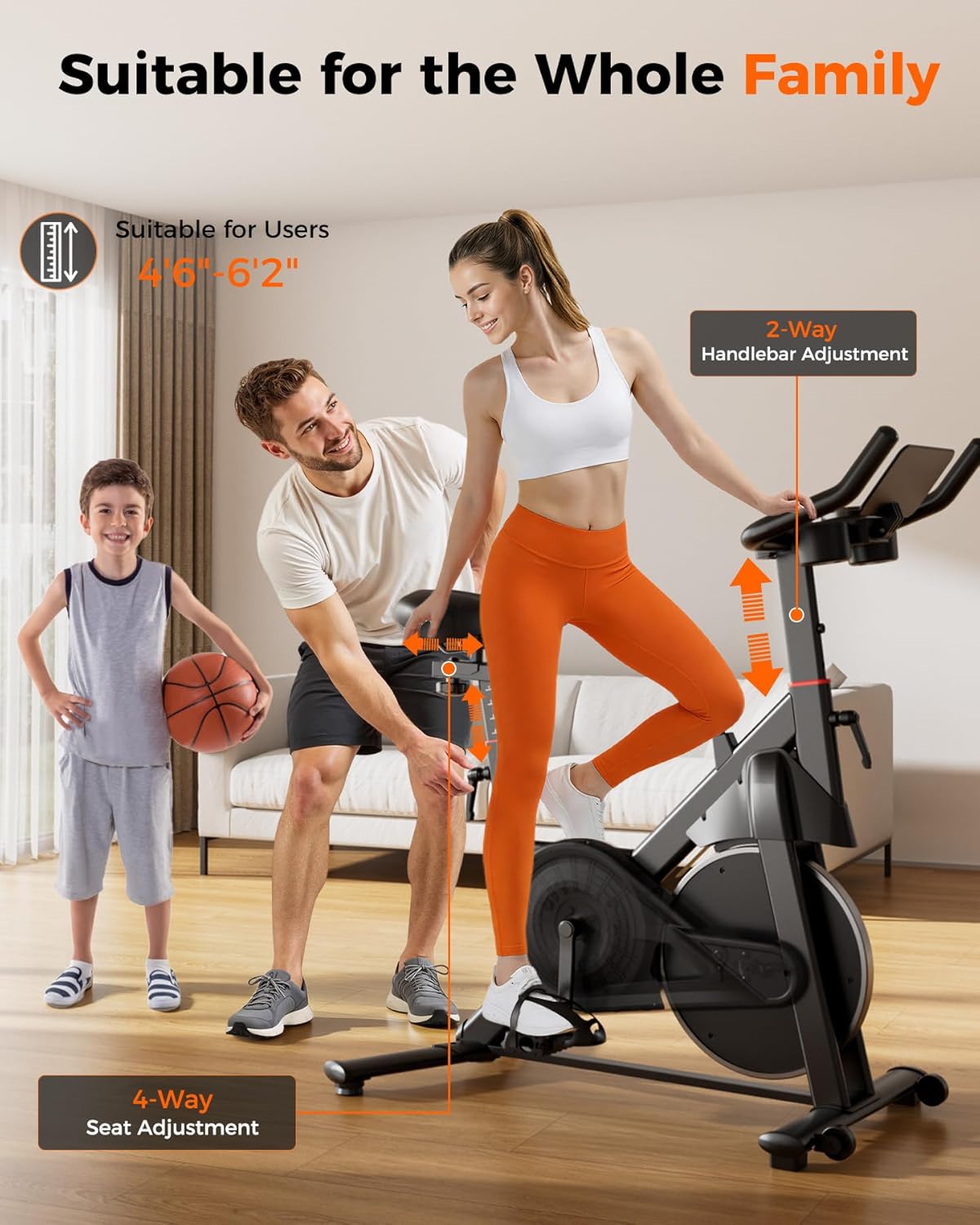 Superun Exercise Bike, Stationary Bikes for Home with 300LBS Weight Capacity, Low Noise Spin Bike Indoor Cycling for Home Gym, LCD Display and Cup Holder - Image 4