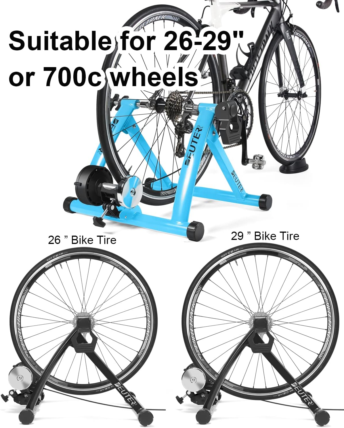 Bike Trainer, Magnetic Bicycle Stationary Stand for Indoor Exercise Riding, 26-29" & 700C Wheels, Quick Release Skewer & Front Wheel Riser Block Included - Image 6