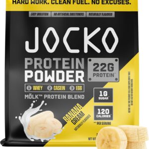 Jocko Fuel Mölk Whey Protein Powder 22g Low Sugar Monk Fruit Blend – Muscle Recovery & Growth, Packaging May Vary (28 Servings, Banana Cream)