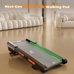 Walking Pad Treadmill with Auto Incline 15%, Vitalwalk Full Deck 40″x16″, 350lbs Capacity, 3.0HP Brushless, Portable Under Desk Treadmills for Home Office, Upright Space-Saving, Ambient Light, APP