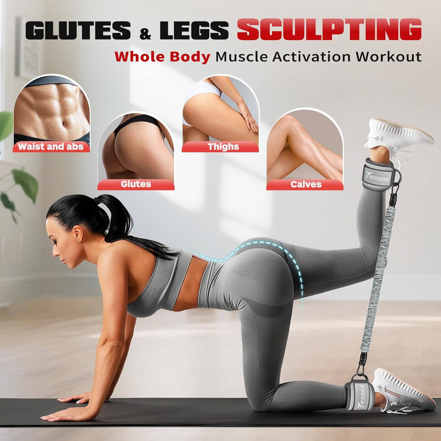 Ankle Resistance Bands with Cuffs, Leg and Glutes Workout Equipment, Resistance Bands with Ankle Straps for Cable Machine Kickbacks, Booty Workouts, Lower Body Exercises - Home Gym Exercise Equipment - Image 4