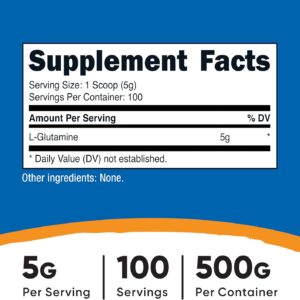 Nutricost L-Glutamine Powder (500 Grams) Unflavored – Gluten Free & Non-GMO, 100 Servings