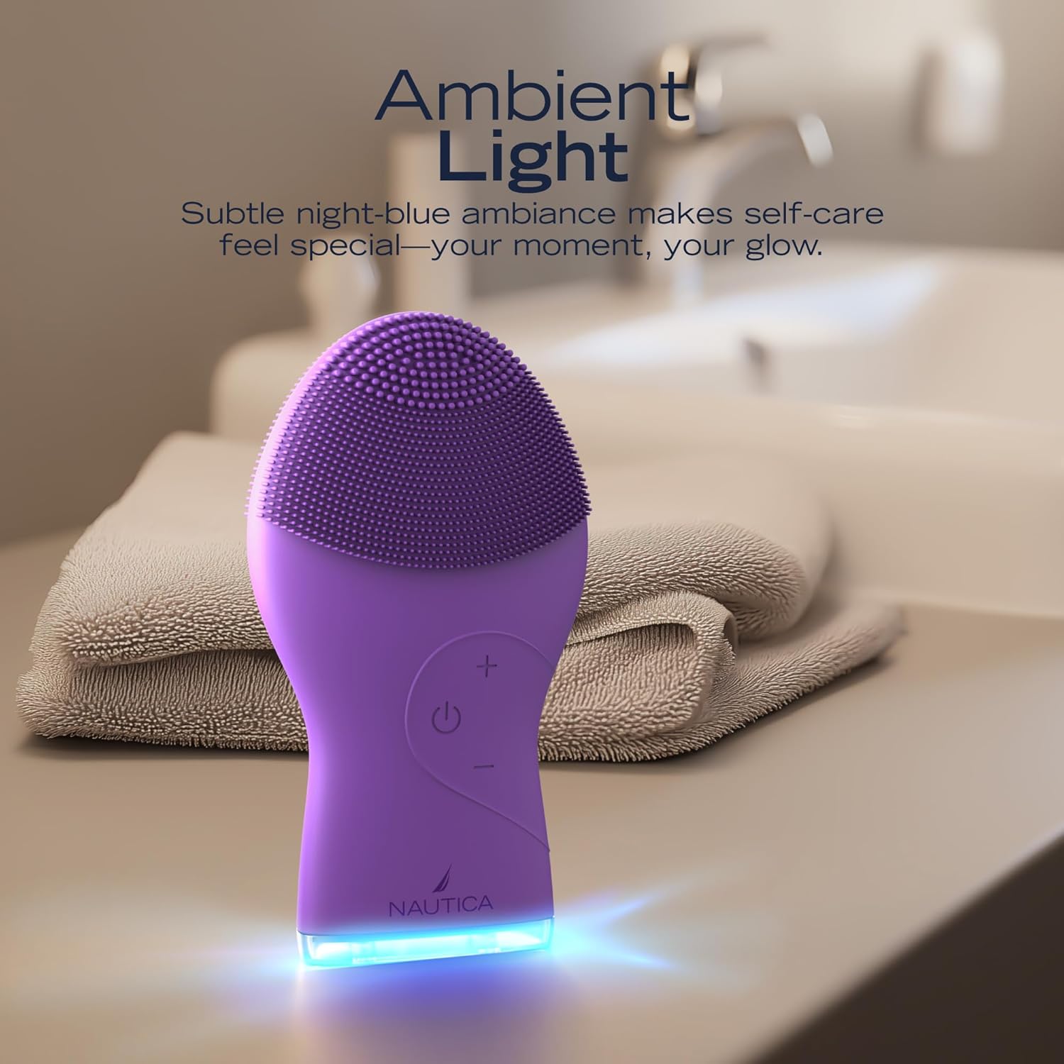 Nautica PC120 Facial Cleansing Brush Made with Ultra-Hygienic Soft Silicone, Waterproof, Rechargeable Vibrating Face Exfoliator Scrub Brush with Sonic Technology for Men & Women - Hy Purple - Image 9