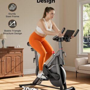 Superun Exercise Bike, Stationary Bikes for Home with 300LBS Weight Capacity, Low Noise Spin Bike Indoor Cycling for Home Gym, LCD Display and Cup Holder