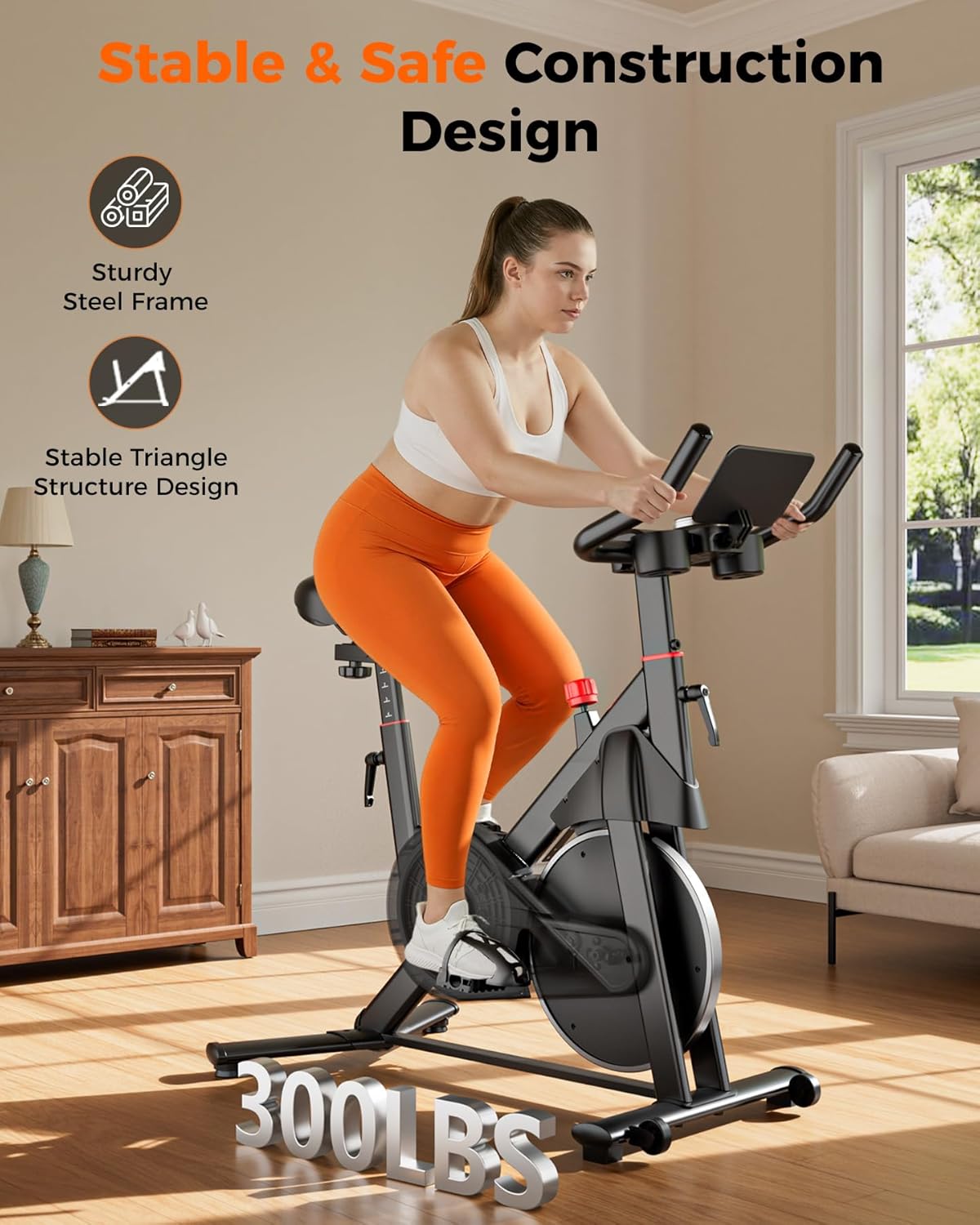 Superun Exercise Bike, Stationary Bikes for Home with 300LBS Weight Capacity, Low Noise Spin Bike Indoor Cycling for Home Gym, LCD Display and Cup Holder - Image 2