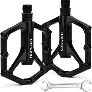 Hapleby Premium Bike Pedals of 9/16 Inch, Professional Mountain and Road Bike Flat Pedal with 2 Sealed Bearings, Wide Paltform and Lightweight of Bicycle Pedals, Come with Pedal Wrench 1PCs