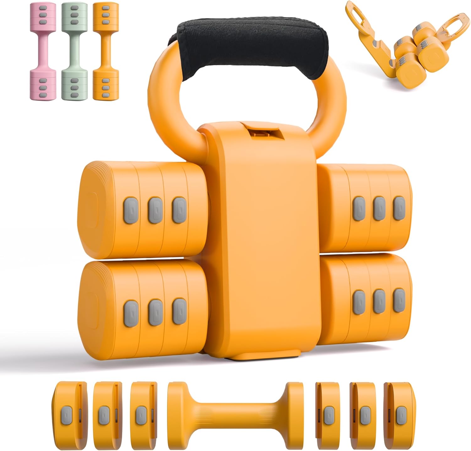 2-in-1 Adjustable Dumbbells & Kettlebell Set, 4 Levels Weight Quick Change(2.2 3.3 4.4 5.5 lbs), for Women Home Gym Exercise Training, with Complimentary Non-slip Touch Fastener.