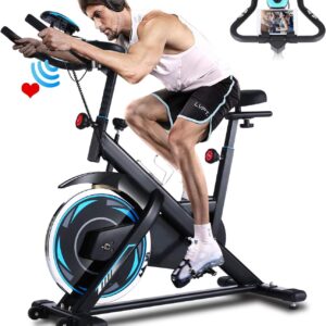 ANCHEER Stationary Bike for Home, Spin Bike 40 LBS Flywheel and 330 Lbs Weight Capacity Exercise Bike for Home, Indoor Cycling Bike with Comfortable Seat Cushion, Tablet Holder and LCD Monitor for Home Workout (Black)