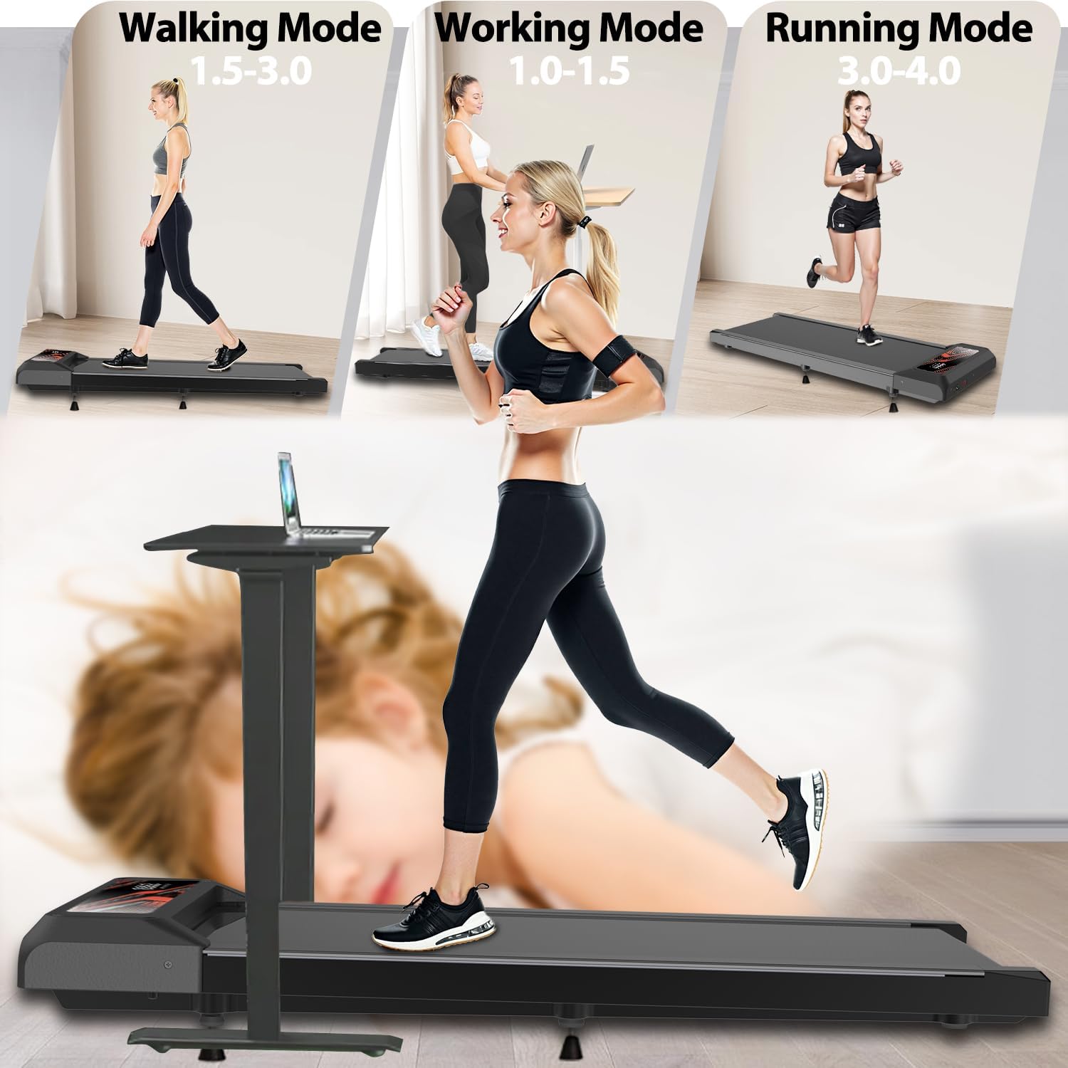 Walking Treadmill Pad with Incline - 2.5HP Low Noise Under Desk Treadmill,Walking Portable Pad with Handle Bar, 3 in 1 for Home, Remote Control with LED Screen 270Lbs Weight Capacity - Image 4
