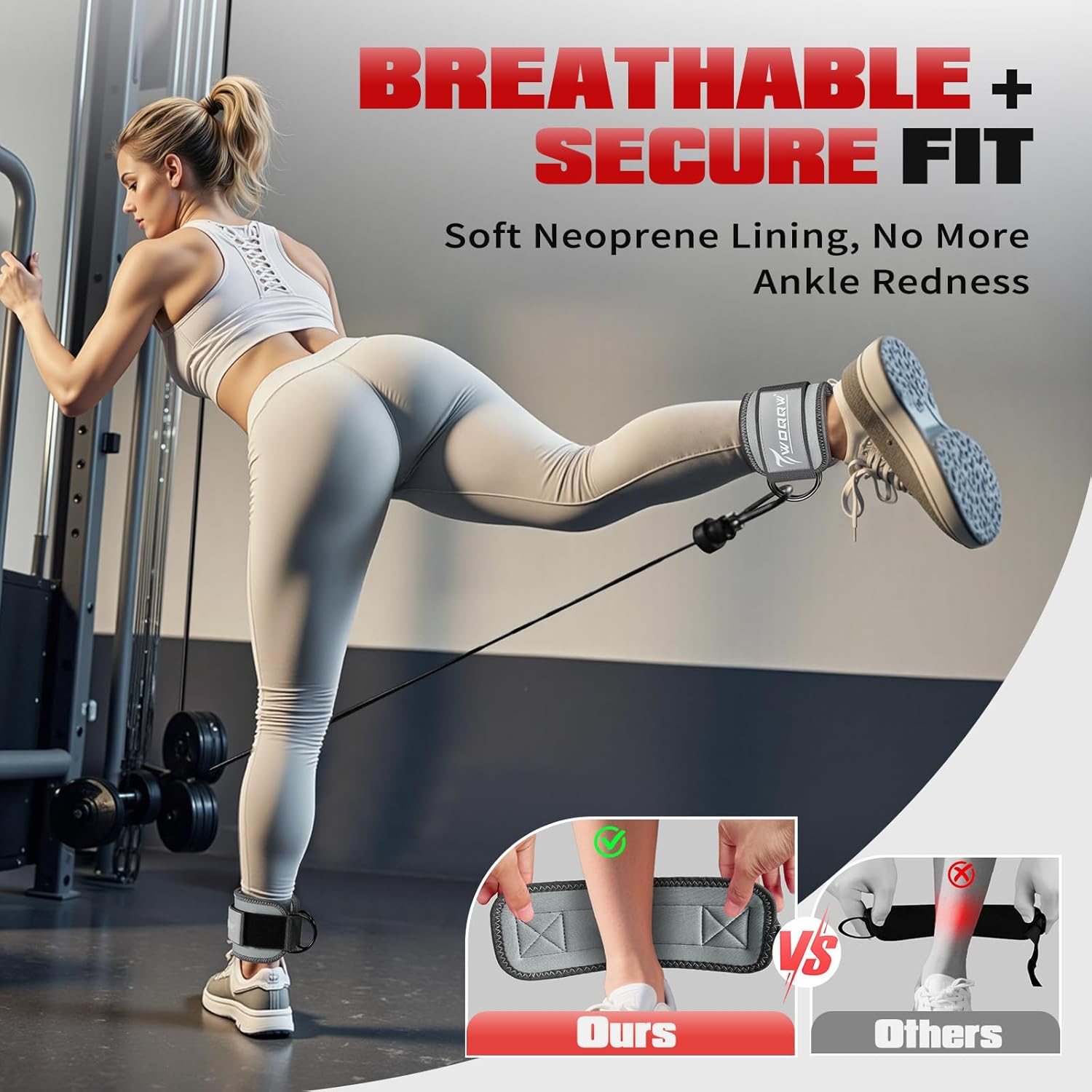 Ankle Resistance Bands with Cuffs, Leg and Glutes Workout Equipment, Resistance Bands with Ankle Straps for Cable Machine Kickbacks, Booty Workouts, Lower Body Exercises - Home Gym Exercise Equipment - Image 5