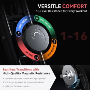 Lightweight 33LB Foldable Exercise Bike for Small Apartments, Stationary Bikes for Home Workout, Indoor Portable Cycling Bike with 16-Level Magnetic Resistance, 260LBS Capacity, 5.5 LBS Flywheel