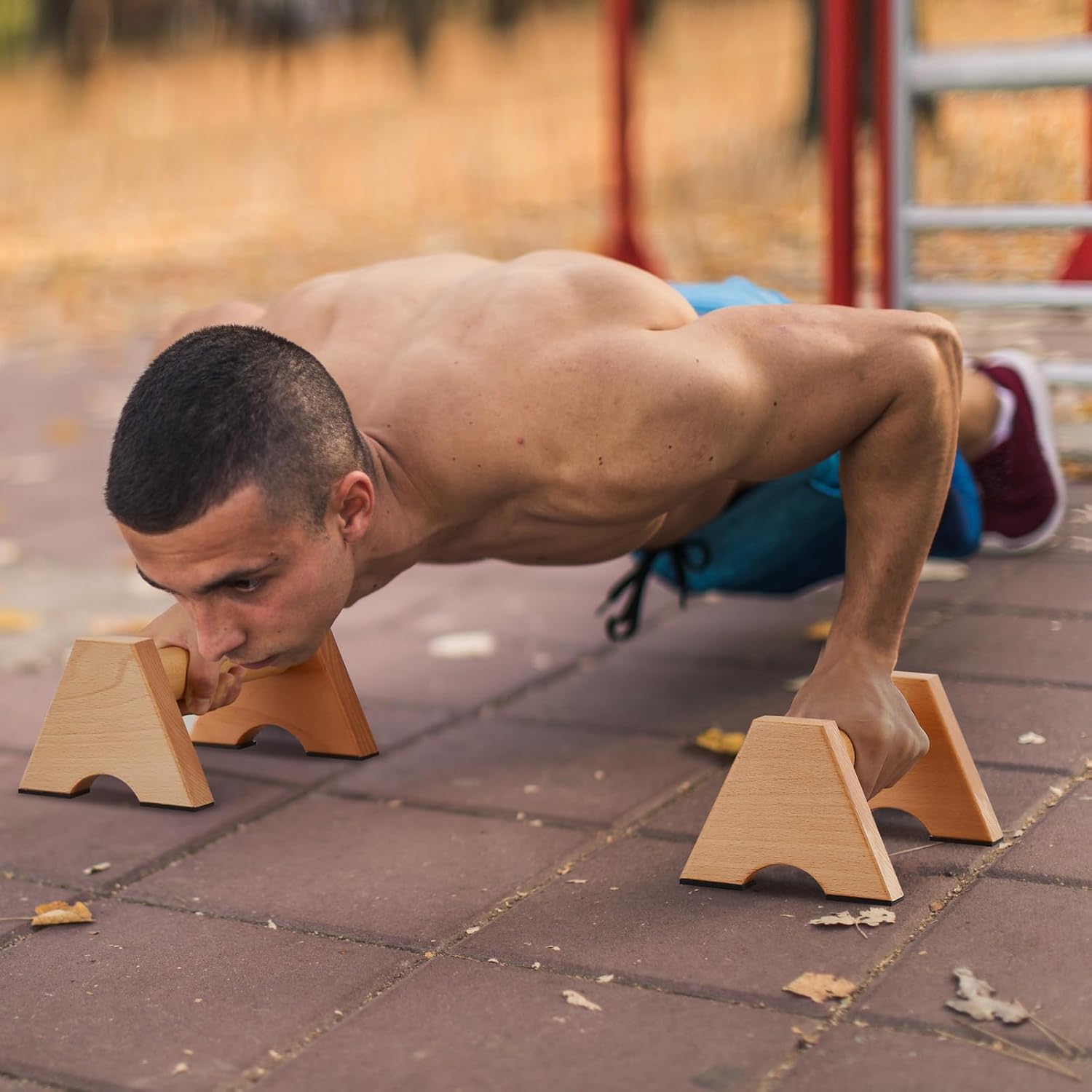Wood Parallettes Push Up Bar for Floor, Strength Training Pushup Handles for Home Calisthenics Gymnastics Workouts Equipment - Image 6