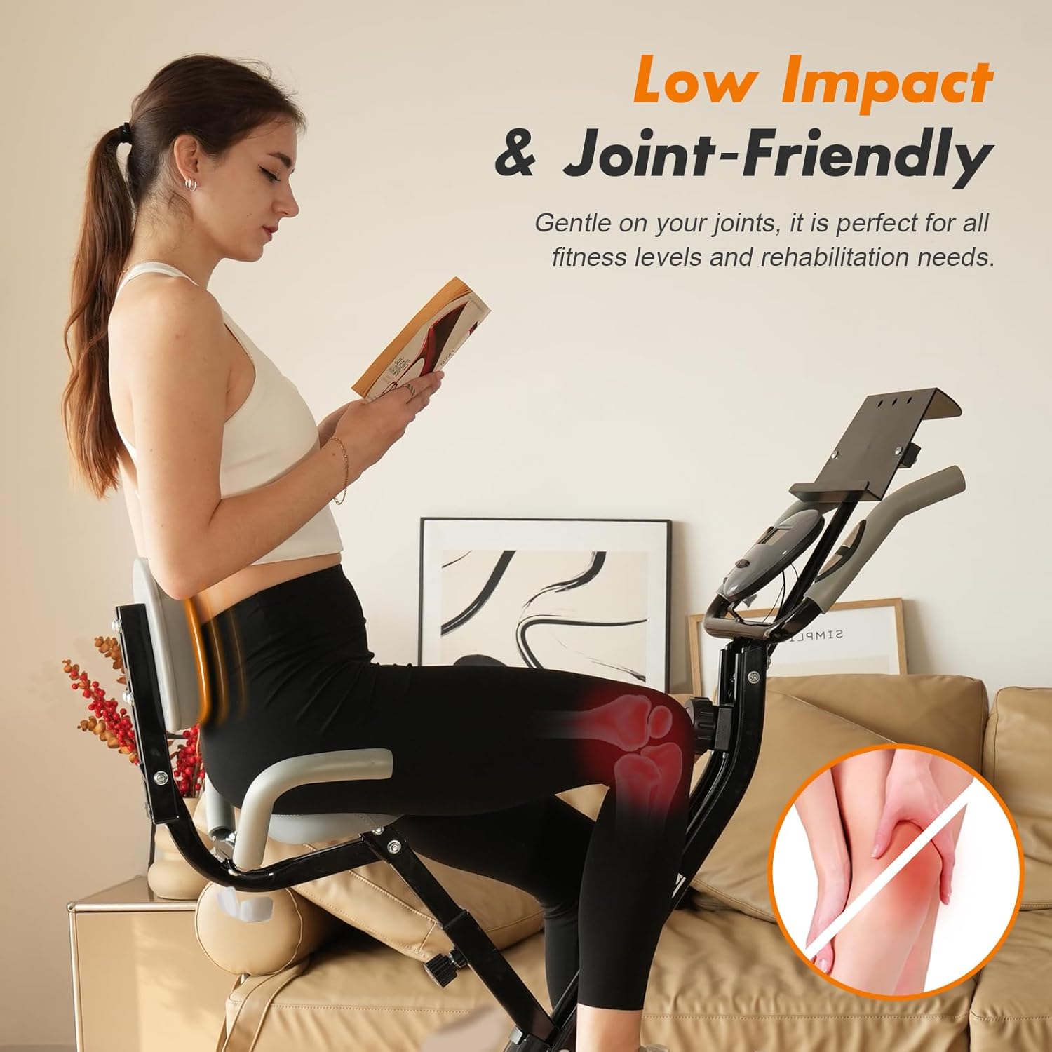 TOUSAINS Folding Exercise Bike, 8-Level Adjustable Magnetic Resistance, Portable X-Bike with Comfortable Seat Backrest, 264LB Capacity for Home Use, Compact & Foldable for Easy Storage - Image 6