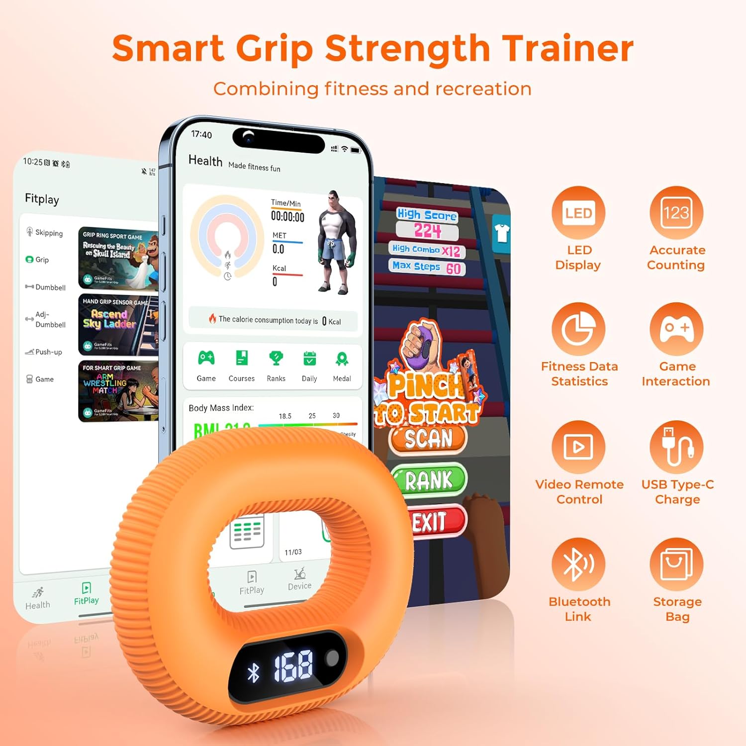 Smart Silicone Grip Strength Trainer, Forearm Strengthener with Data Monitoring, Supports Game Interactions and App Control, Hand Exercisers for Strength,Stress Relief and Rehabilitation - Image 2