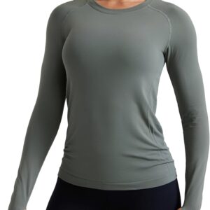 CRZ YOGA Seamless Long Sleeve Shirts for Women Hip Length – Workout Athletic Running Gym Yoga Tops Breathable Crewneck Tshirt