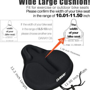 DAWAY Comfortable Bike Seat Cover – Silicone Gel & Memory Foam Padded Bike Seat Cushion for Men Women – Soft Bicycle Saddle Cover for Peloton, Stationary Exercise, Mountain Road Bikes – XL/Large/Small