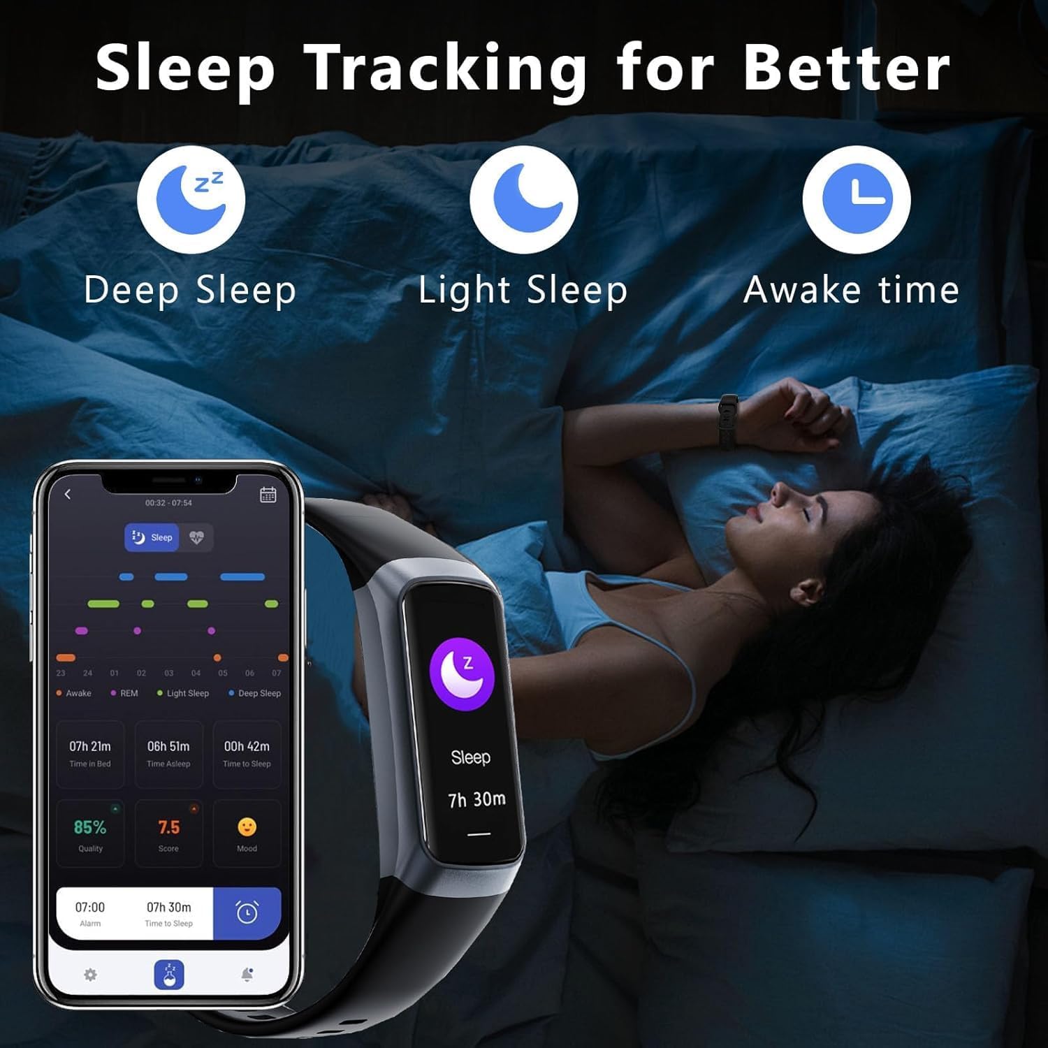 Fitness Tracker with Heart Rate/Blood Oxygen/Sleep Monitor, 20+ Sports Modes Smart Watches for Women/Men, Activity & Step Tracker Smart Watch for Android/iOS Phones (Black) - Image 4