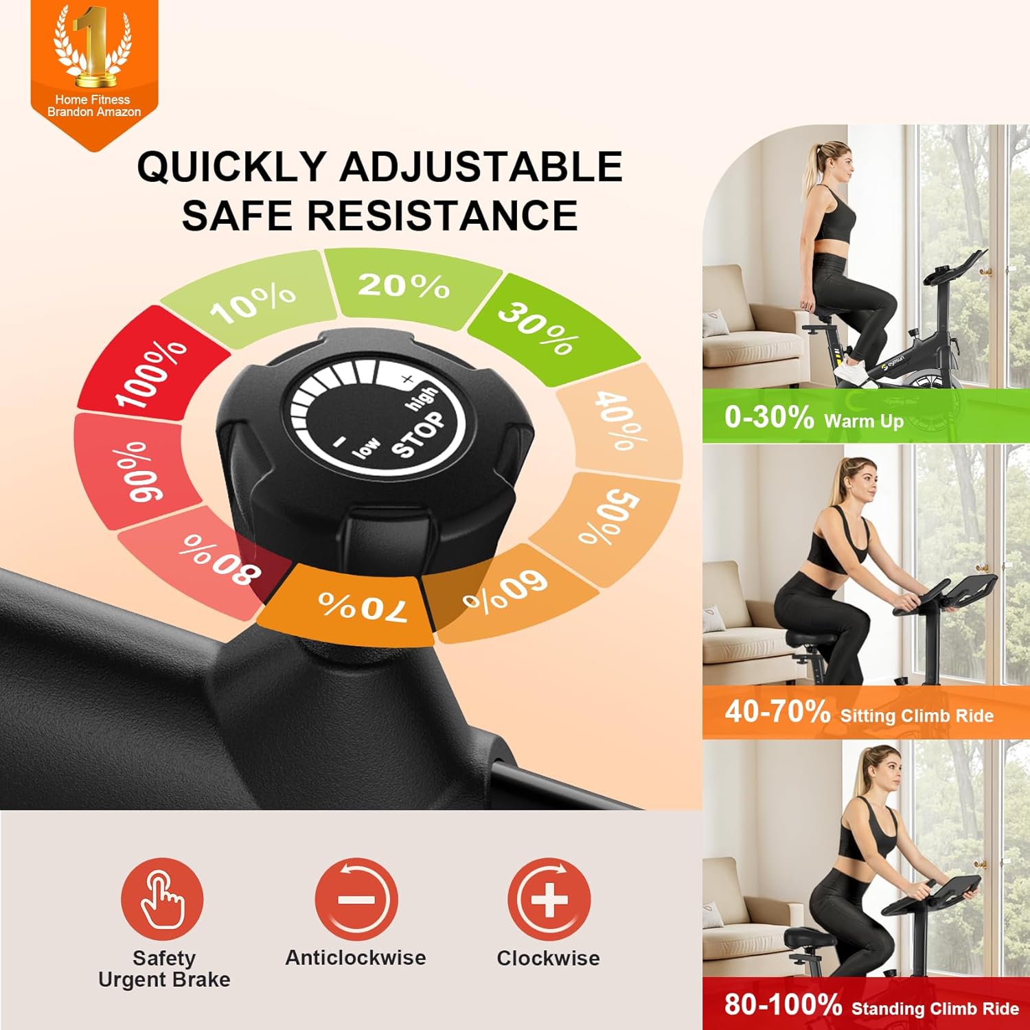 Exercise Bikes for Home,Indoor Cycling Bike with Adjustable Magnetic,Brake Pad Resistance Silent Belt Drive,330lbs Weight Capacity &Upgraded Version Seat for Home Cardio&Weight Loss - Image 6