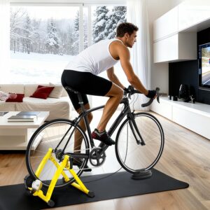 Sportneer Bike Trainer – Magnetic Stationary Bike Stand for 26-28″ & 700C Wheels – Adjustable 6 Level Resistance Bike Trainer Stand for Indoor Riding with Quick Release Lever & Front Wheel Riser Block