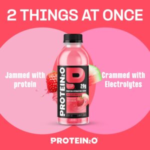 Protein2o Hydration Drink – 2-in-1 Liquid Clear Whey Protein Isolate and Electrolyte Drink – 20g Protein, Vitamins B5, B6 – Post-Workout Recovery – 16.9 Fl Oz – 12 Count Strawberry Watermelon