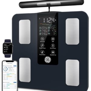 GE Smart Scale for Body Weight: 8-Electrode Digital Bathroom Scale for Weight Fat BMI Muscle Mass Full Body Composition Analyzer 27 Measurements Bluetooth Highly Accurate Weighing Machine 400lb Black
