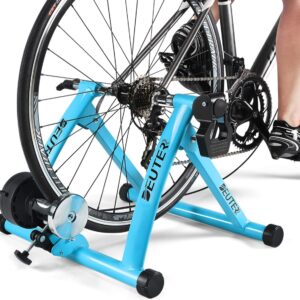 Bike Trainer, Magnetic Bicycle Stationary Stand for Indoor Exercise Riding, 26-29″ & 700C Wheels, Quick Release Skewer & Front Wheel Riser Block Included
