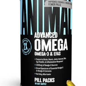 Animal Advanced Omega 3 Fatty Acids – 3500mg EPA DHA Fish Oil Omega 3 Supplement for Women & Men High Potency Blend with CLA GLA ALA for Brain Skin Eye Immune Joint Health 30 Pill Packs